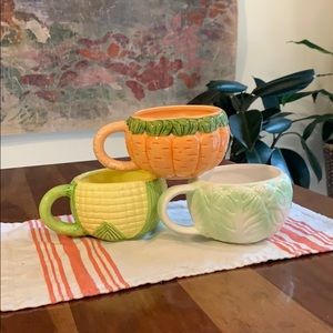 Set of 3 Funky Vegetable Ceramic Soup Bowls